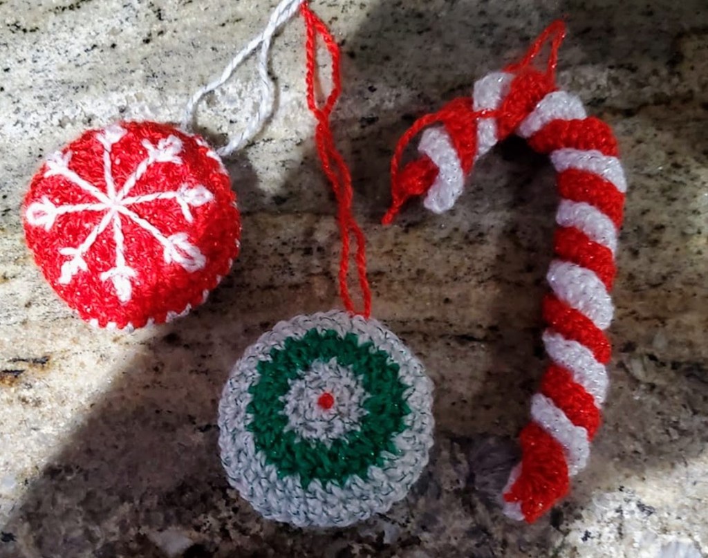 Small crochet ornaments. But not small enough.